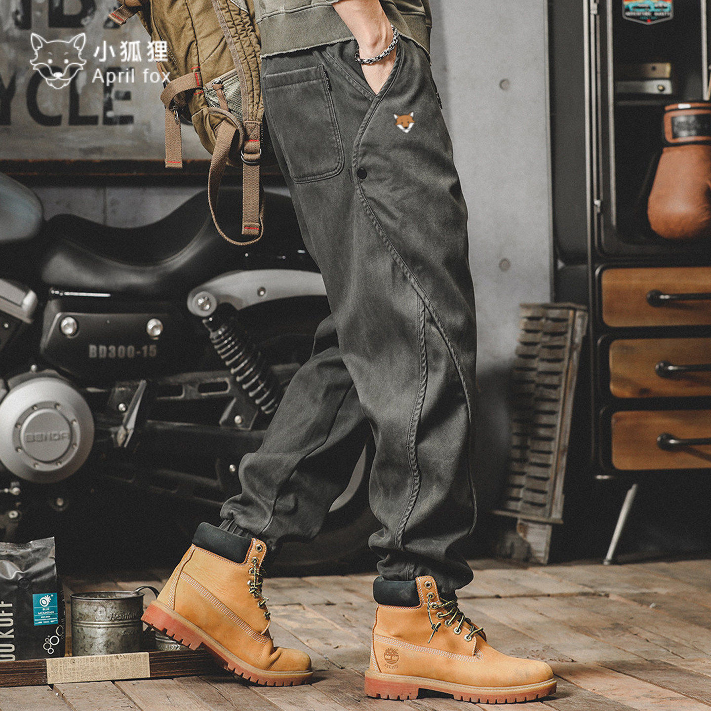 英国小狐狸设计感重磅工装裤潮牌宽松休闲裤男士美式复古束脚裤,男装,时尚工装裤,淘宝优惠券,粉丝福利购,淘宝优惠卷