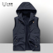 英国小狐狸双面穿百搭多口袋马甲男款 钓鱼马 外套休闲耐磨带帽无袖