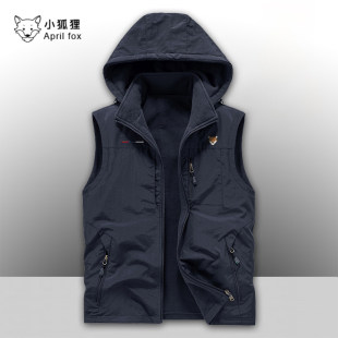 英国小狐狸双面穿百搭多口袋马甲男款 钓鱼马 外套休闲耐磨带帽无袖