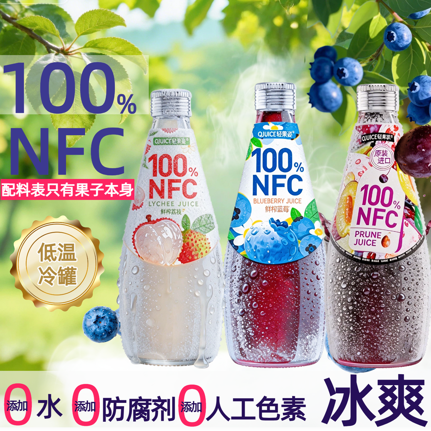 轻果姿nfc果汁西梅汁原装进口纯鲜榨蓝莓汁非浓缩健康饮料荔枝汁