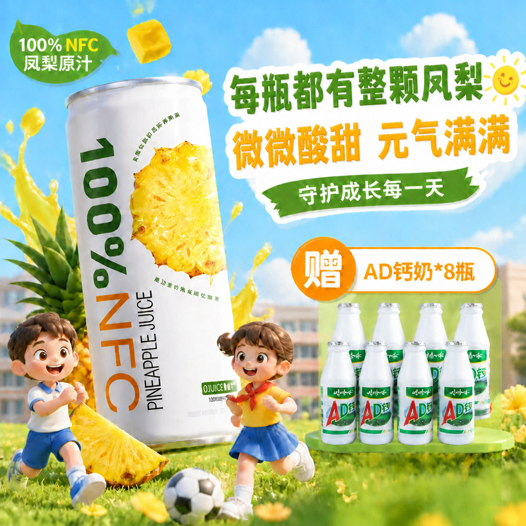 轻果姿NFC100%果汁凤梨荔枝蓝莓汁赠AD钙奶/东方树叶/农夫长白雪