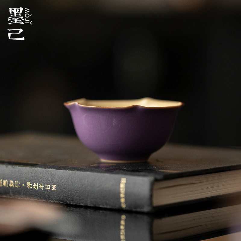 墨己紫色汝窑花口品茗杯小号茶杯功夫茶具家用陶瓷开片单杯杯子