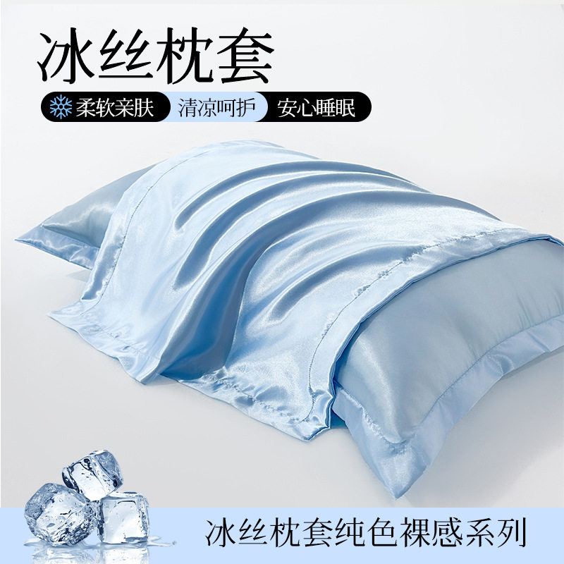 2026新款夏季单人宿舍高级感轻奢可机洗水洗裸睡家用冰丝纯色枕套