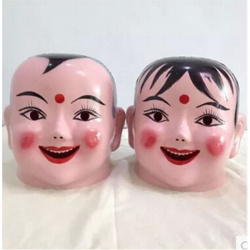 新款塑料童男童女老头老婆大头娃娃面具戏剧社火用品舞龙舞狮道具