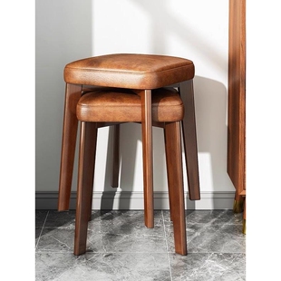 实木凳子新款家用加厚板凳久坐不累软坐垫茶几方凳可叠放商用餐凳