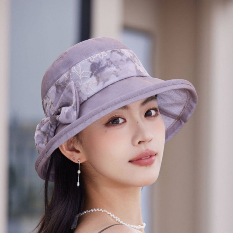 宽檐休闲欧根纱盆帽女韩版蝴蝶结平顶遮阳优雅风透气沙滩帽太阳帽