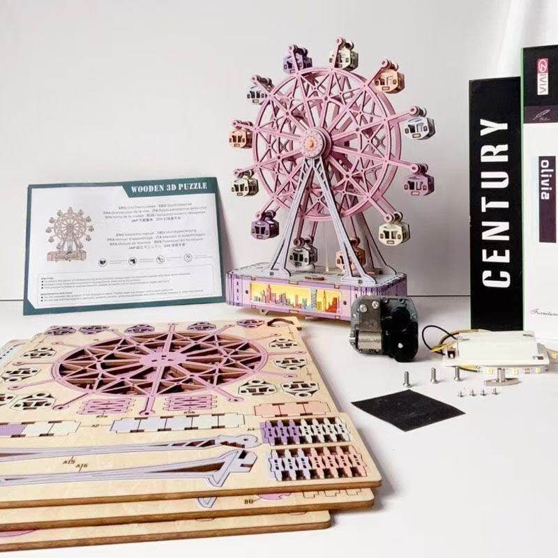 音乐盒可旋转摩天轮送闺蜜生日女朋友八音盒diy手工木质积木