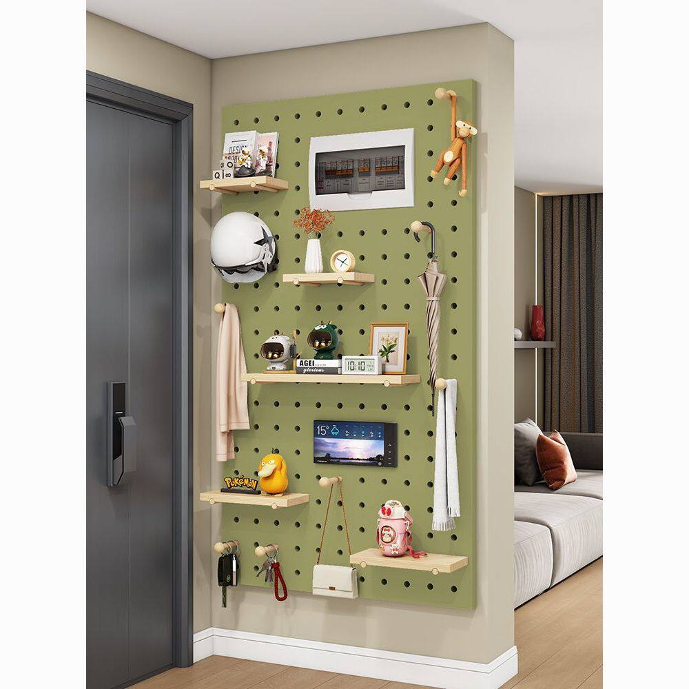 实木洞洞板钉制墙上置物架客厅壁挂隔板收纳架背景墙简约木质书架