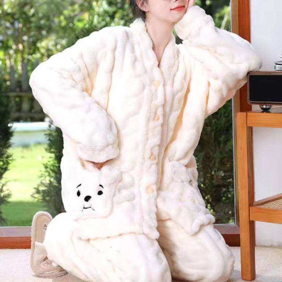 睡衣女睡衣睡衣孕妇款宽松可爱套装外穿冬季今年珊瑚绒