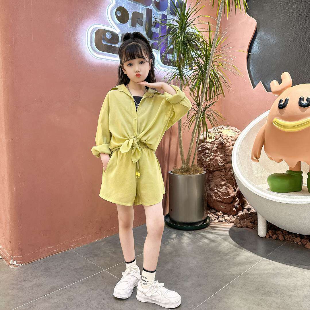 女童夏季衬衫防晒衣三件套中大童时髦洋气儿童薄款透气外套套装