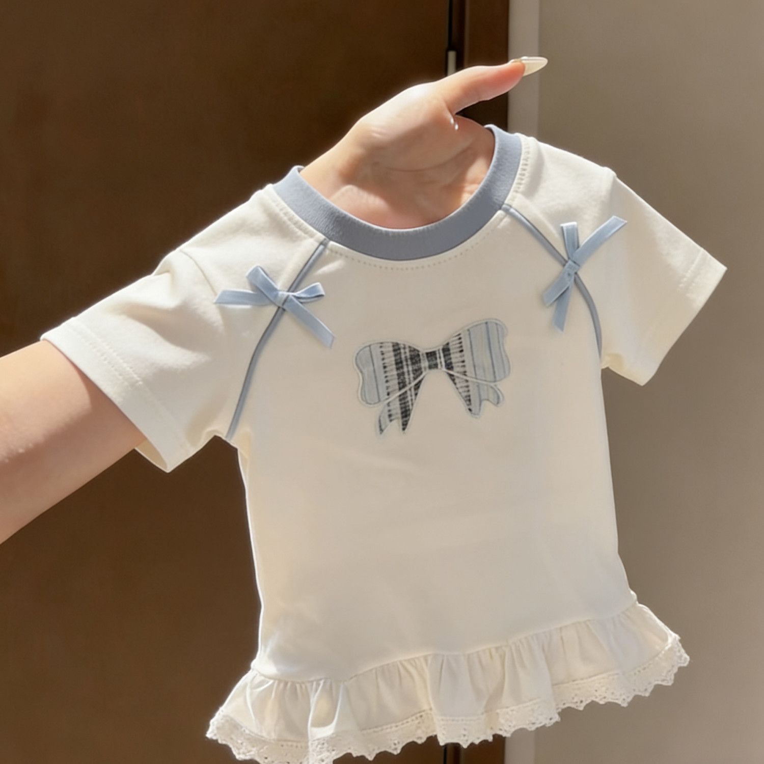 女童夏装短袖连衣裙2026新款儿童洋气时髦蝴蝶结裙子宝宝夏款童装
