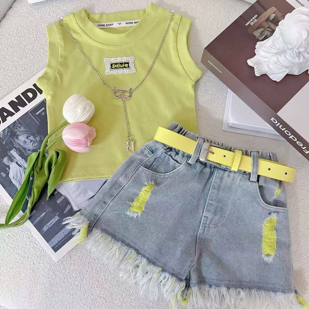 女童夏季牛仔短裤套装2026新款韩版女宝洋气背心儿童夏装两件套潮