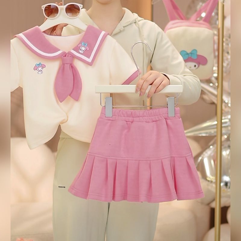 女童夏装套装2025新款洋气儿童学院风jk百褶裙短袖上衣两件套夏季