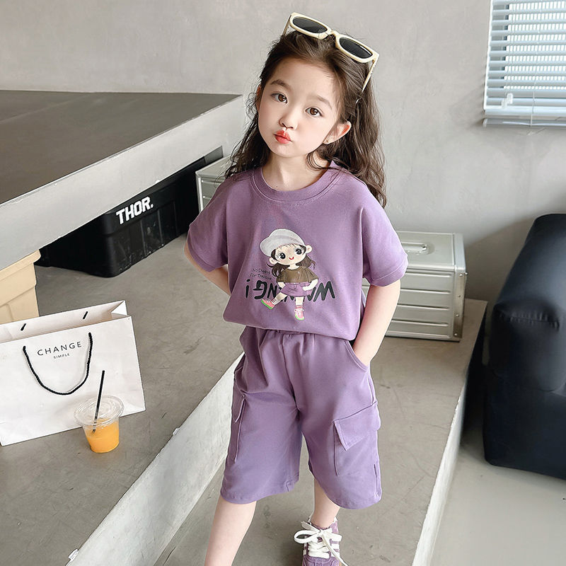 女童套装夏装2025新款儿童休闲运动装女宝宝洋气韩版工装裤两件套
