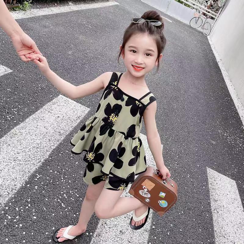 女童夏装套装2025新款洋气时髦儿童薄款短裤吊带女宝宝夏季两件套