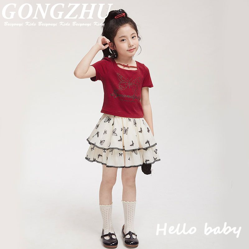 女童套装夏季2025新款小女孩短袖裙子洋气T恤半身裙儿童两件套潮