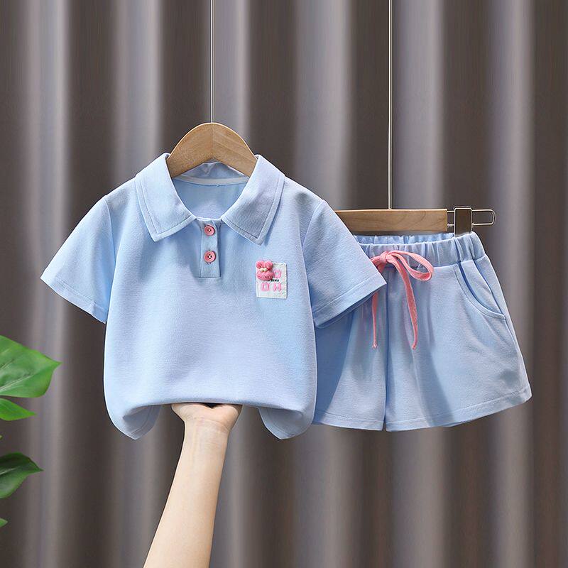 女童t恤夏季套装新款洋气polo衫短袖粉色短裤4五六八10岁女孩衣服