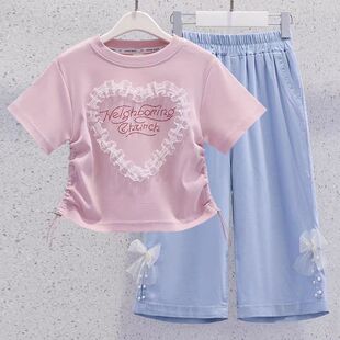 女童夏装套装2026新款童装洋气短袖上衣儿童速干七分裤女孩两件套