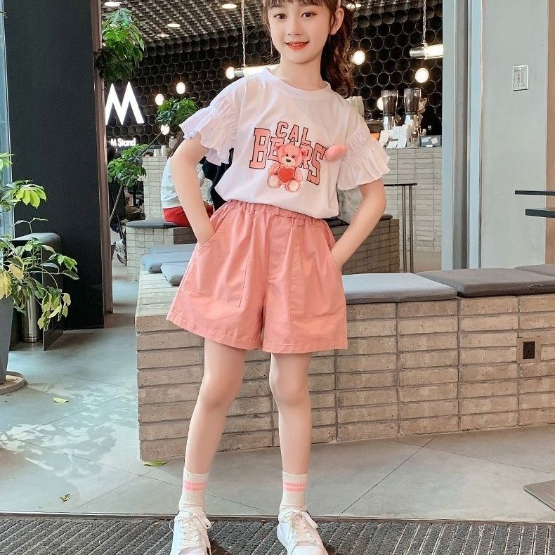女童夏装套装新款儿童短袖短裤大童运动女孩时尚时髦宝宝两件套