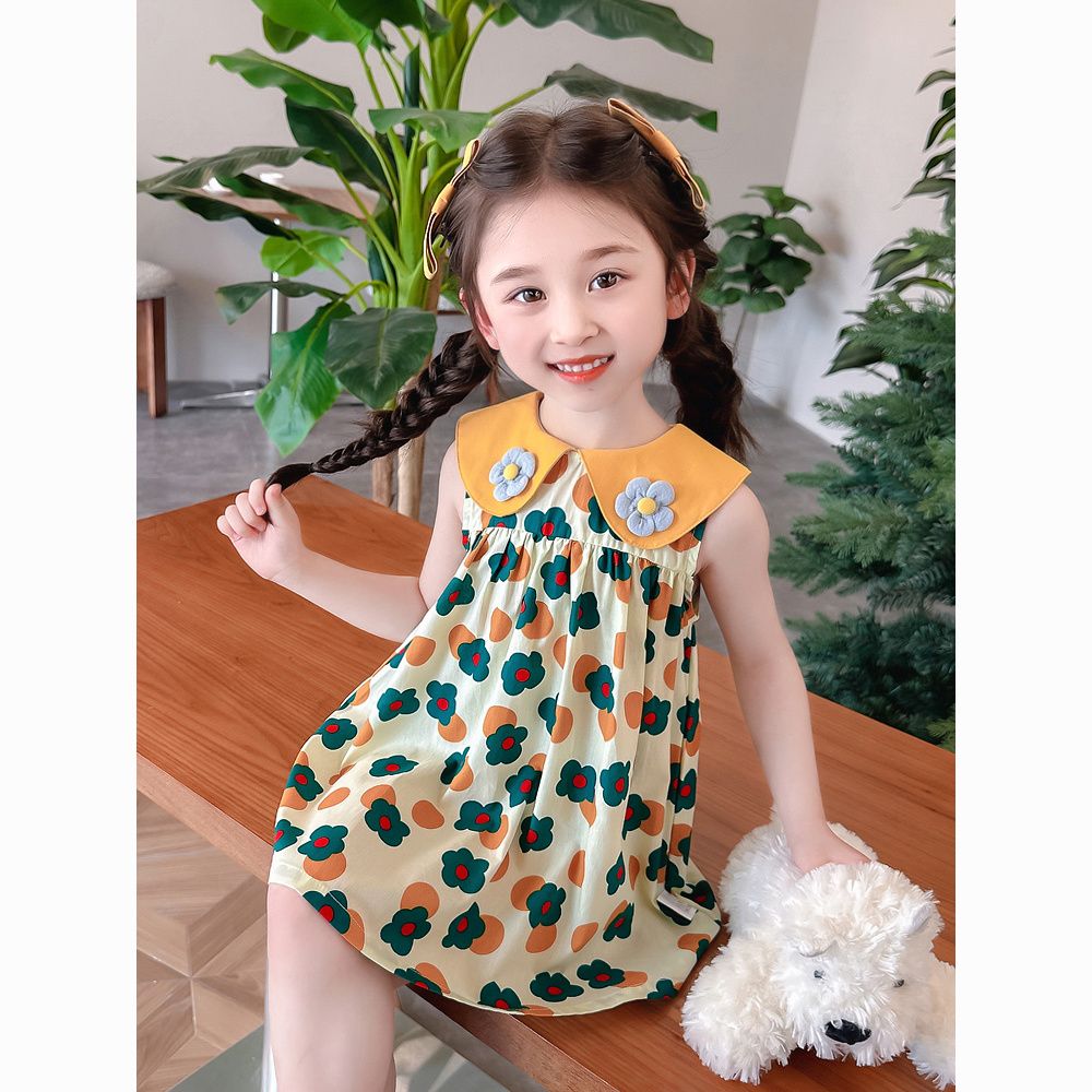 女童连衣裙夏季新款韩版夏天儿童夏装宝宝娃娃领花朵甜美公主裙子