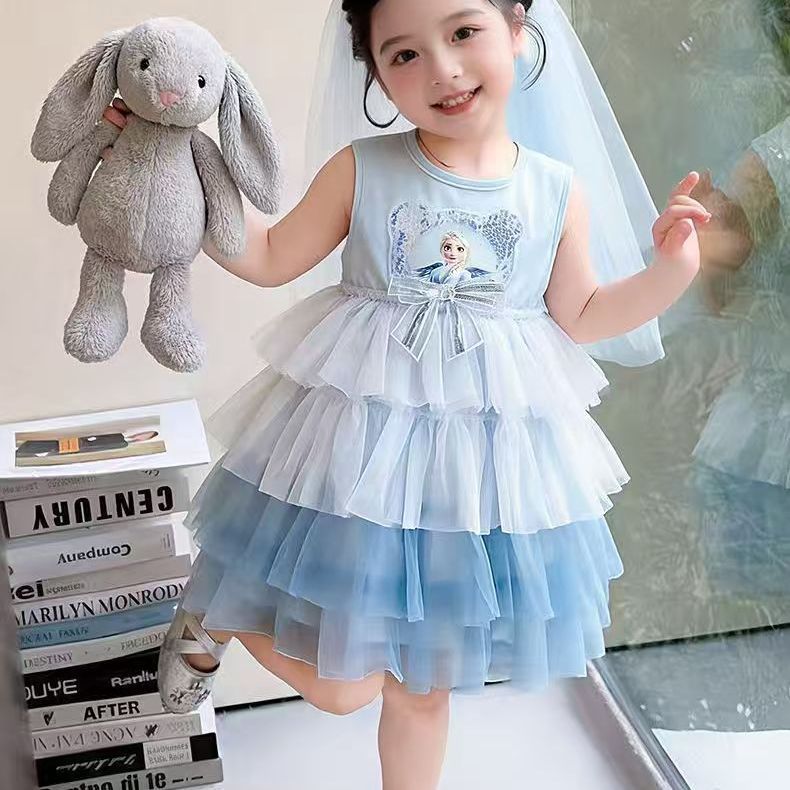 公主裙女童夏季艾莎连衣裙2026新款女宝甜美蓬蓬纱裙儿童时尚裙子