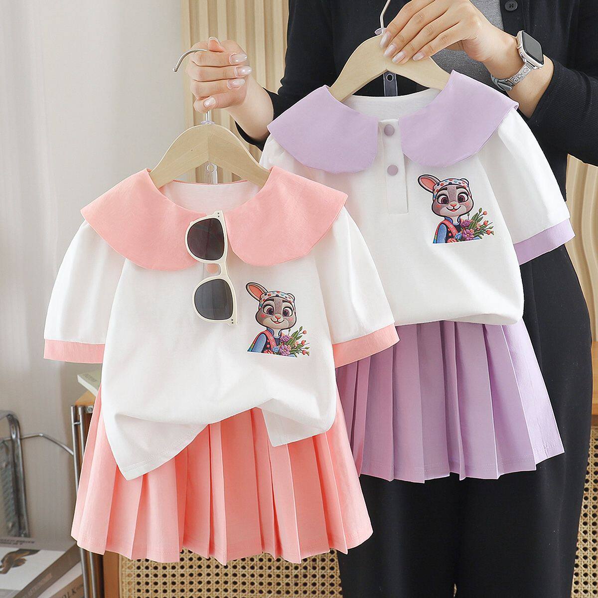 女童套装2026新款夏季儿童时髦短袖T恤牛仔短裙中大童两件套潮