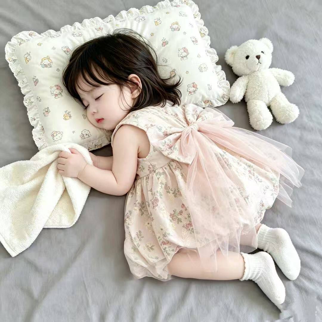 夏季婴儿小公主裙子无袖女童连衣裙宝宝拖尾裙碎花蝴蝶结背心裙子