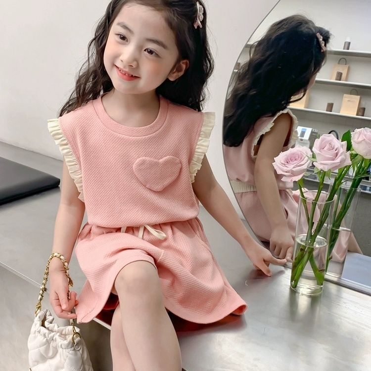 女童套装夏季2025新款儿童纯色网红两件套小女孩背心短裤洋气夏装