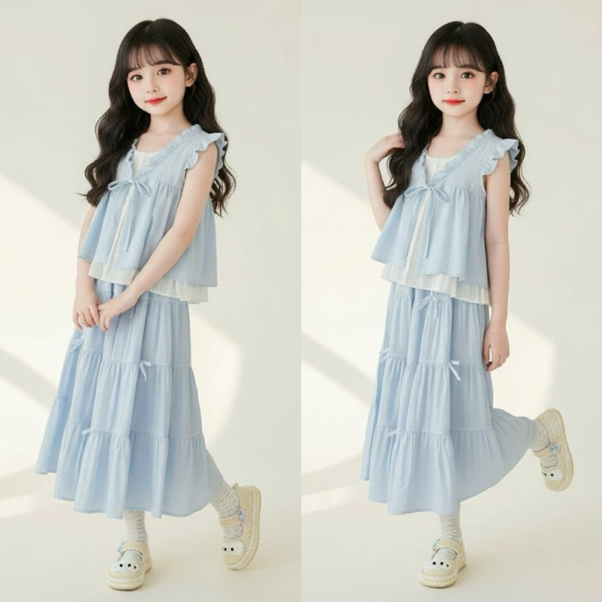 2026新款女童夏天裙子套装洋气中大童女孩夏季超仙蛋糕裙两件套潮