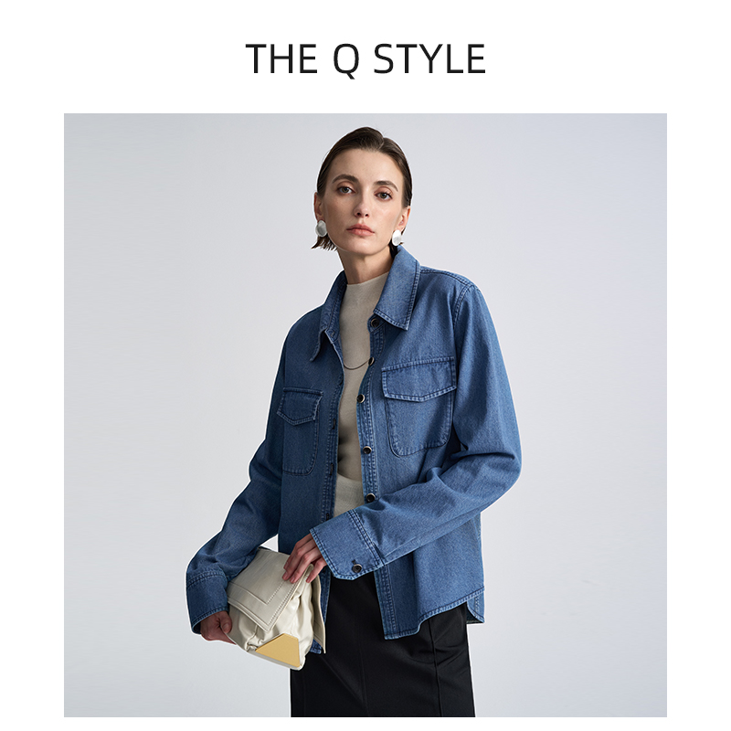 牛仔衬衣春装外套THEQ叠穿复古
