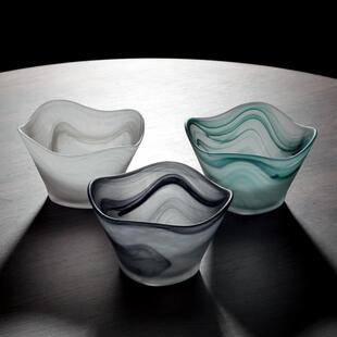 轻奢玻璃水果盘碗碟套装云雾盘子高级感沙拉碗高颜值西餐盘餐厅用