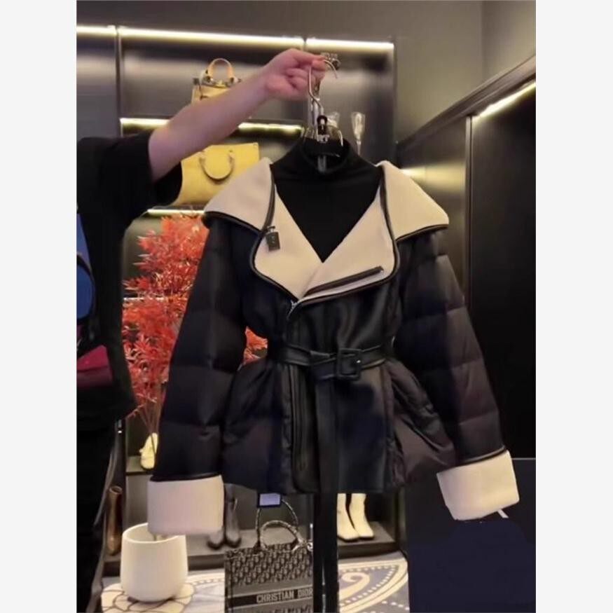 冬新季服女棉FLV2024洋时尚款高级感气加厚连帽保暖棉衣黑色外套