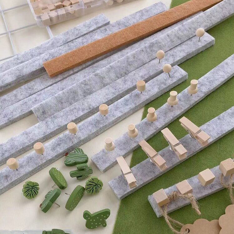 幼儿园毛毡条板环创装饰材料工字钉挂钩手工原木风墙面饰边框布置