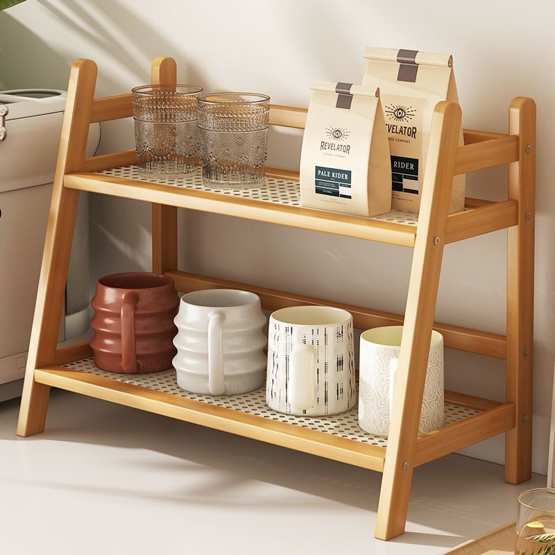 桌面置物架桌上复古藤编大号双层宿舍办公厨房多肉收纳整理架杯架