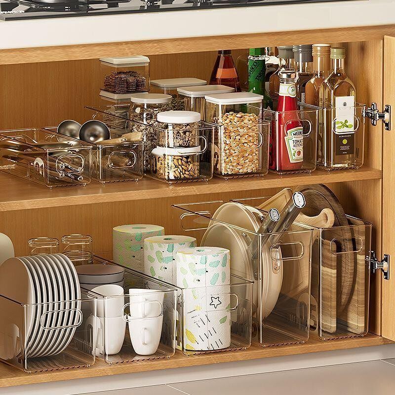 厨房橱柜抽屉式收纳盒塑料透明零食整理筐客厅桌面杂物储物盒超长