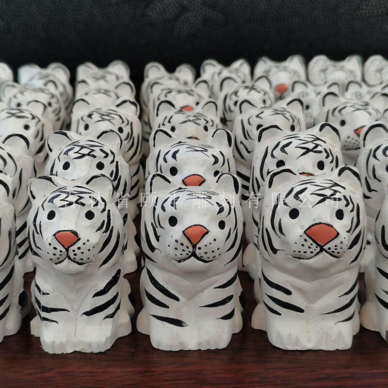 木雕摆品件老CWR虎纯手工雕刻艺减治愈系可压爱小摆件实木工桌面