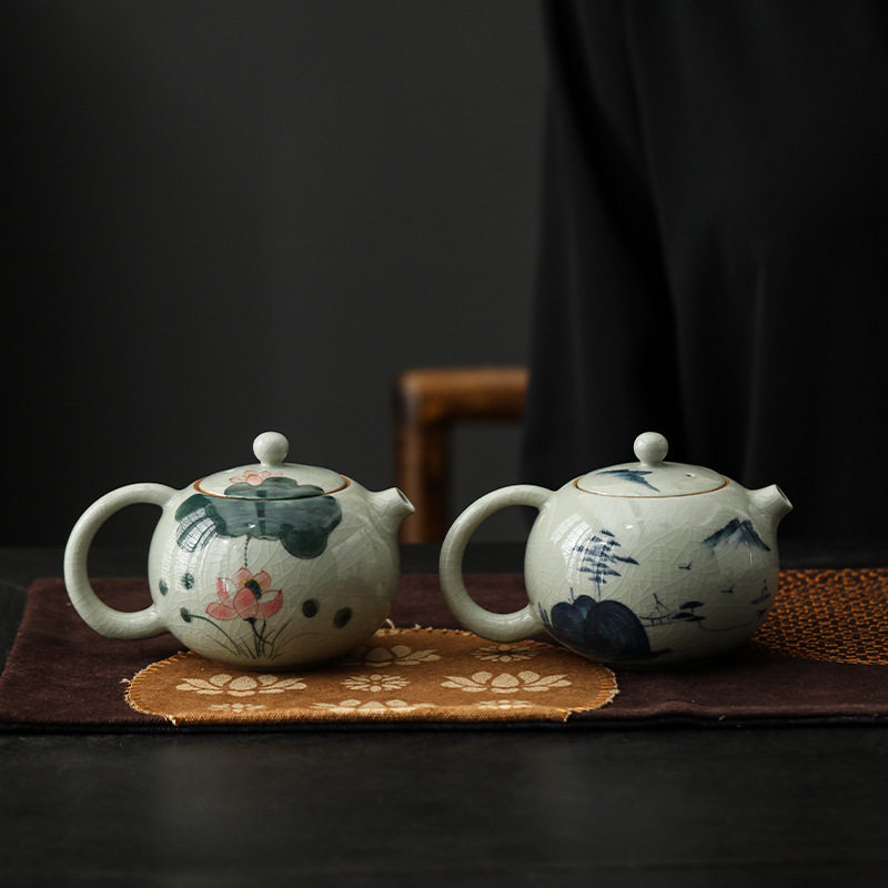 哥窑手绘西施壶提梁壶家用喝茶单个陶瓷泡茶壶小品壶功夫茶具