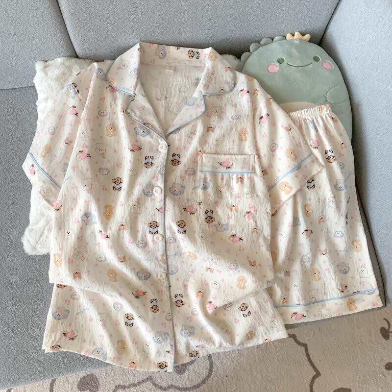 新小狗乐园云朵棉睡衣女夏季短袖短裤学生卡通可爱美少女家居服套