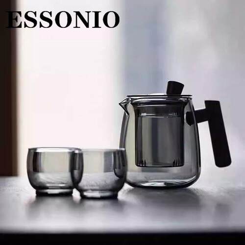 ESSONIO日式木把玻璃泡茶壶单壶茶水分离加厚耐高温可加热茶具