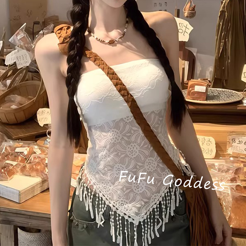 【蕾丝花边流苏抹胸】气质修身