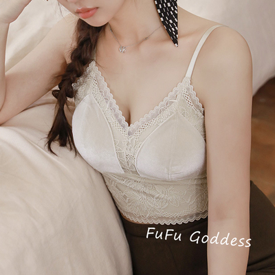 【丝绒蕾丝吊带背心】美背防走光