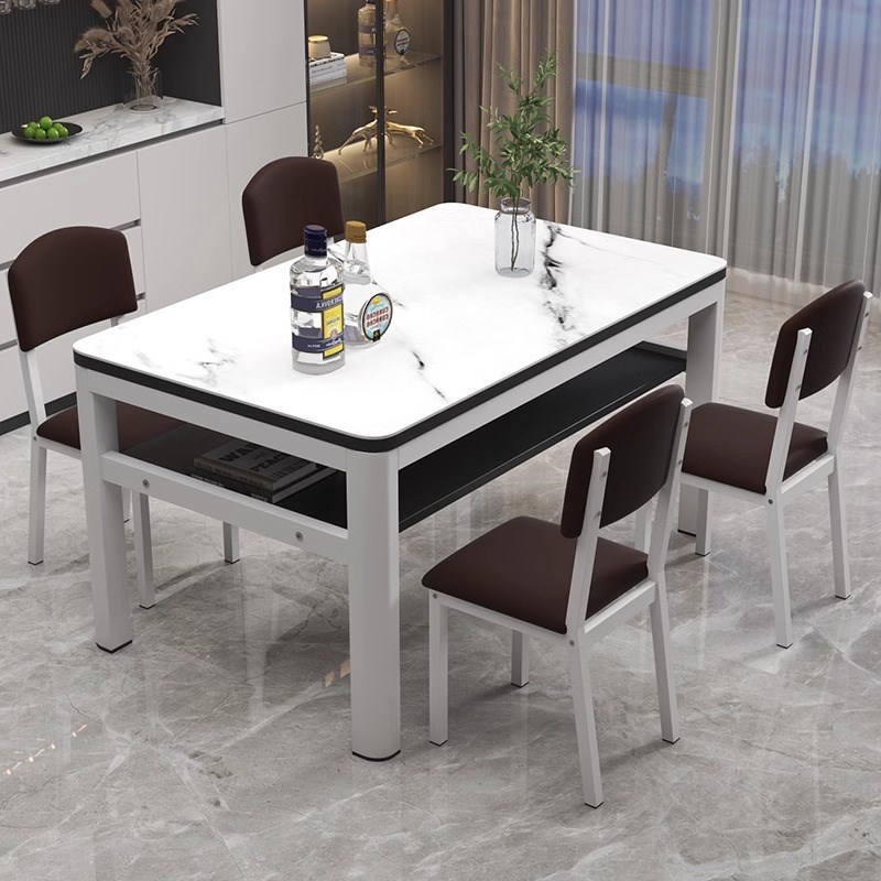 热销钢化玻璃双层餐桌椅组合现代小户型家用吃饭桌子客餐厅长方形