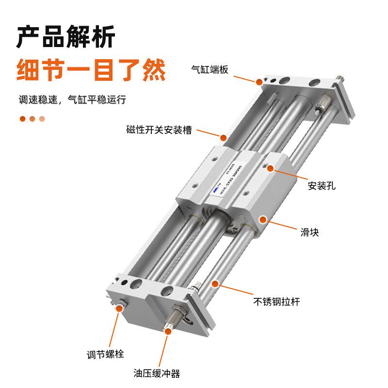 热销气动无杆气缸CY1S磁偶式长行程带导轨滑台气缸10/15/20/25/32