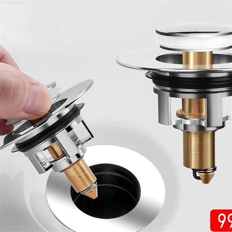 热销洗手盆脸池漏水塞子下水器管弹跳芯洗脸盆不锈钢按压式防臭塞