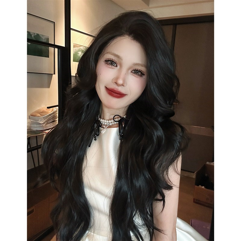 热销新品《冰冰范儿》黑色假发女全头套大波浪蕾丝假发中长卷发高