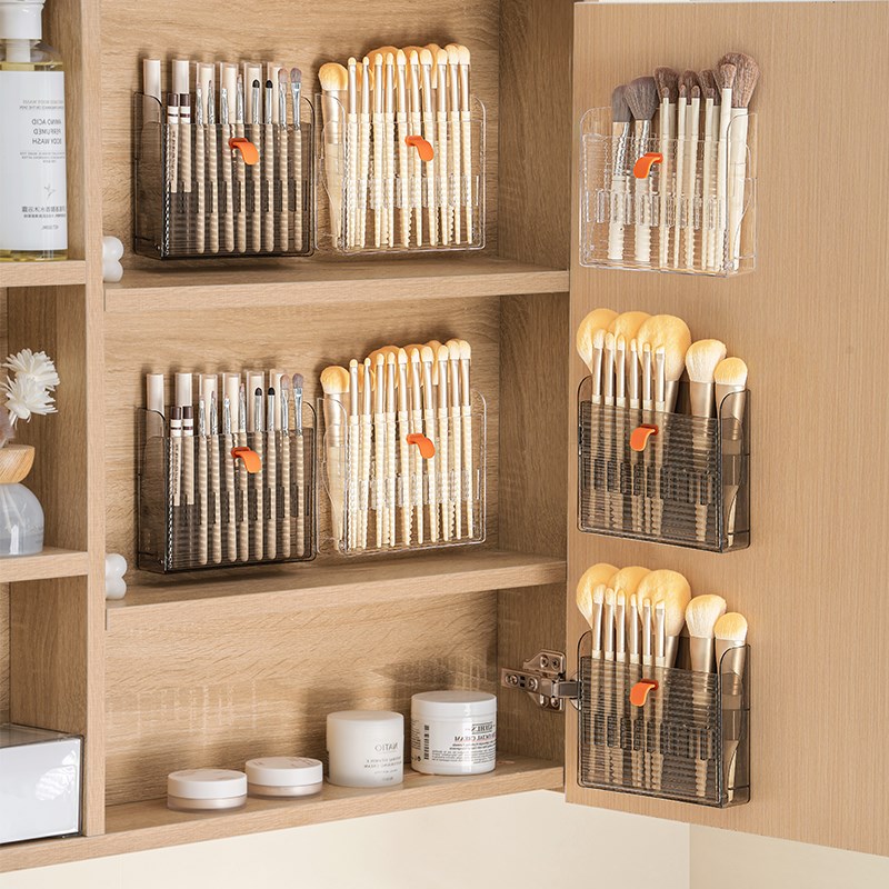热销镜柜化妆刷收纳盒卫生间化妆品口红置物架眉笔刷子壁挂式分格