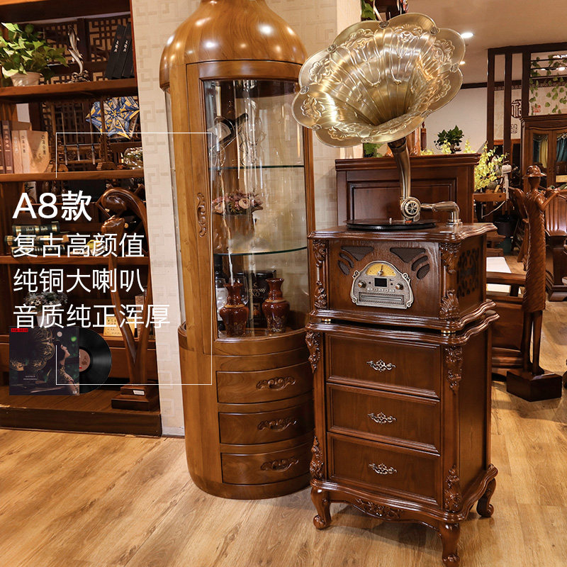 热销黑胶唱片机留声机欧式复古老式大喇叭电唱机古典音响客厅摆件