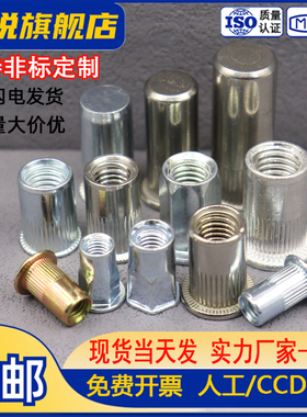 304不锈钢拉铆螺母平圆头滚花拉母沉头六角拉帽M3M4M5M6MM8M10M12