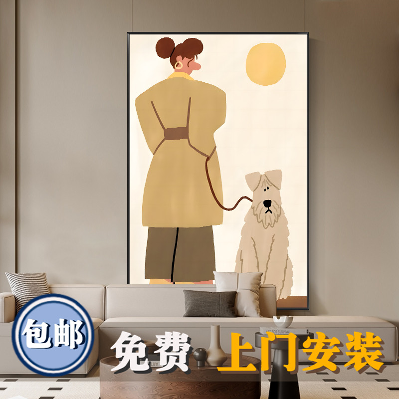 北欧风客厅背景墙装饰画卡通人物走廊玄关落地画治愈系餐边柜挂画图片