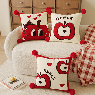 红色苹果新年抱枕喜庆高级卧室床头腰靠枕客厅沙发靠垫含芯可拆洗